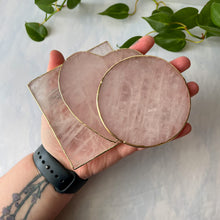 Load image into Gallery viewer, Rose Quartz Coaster With Faux Gold Edge
