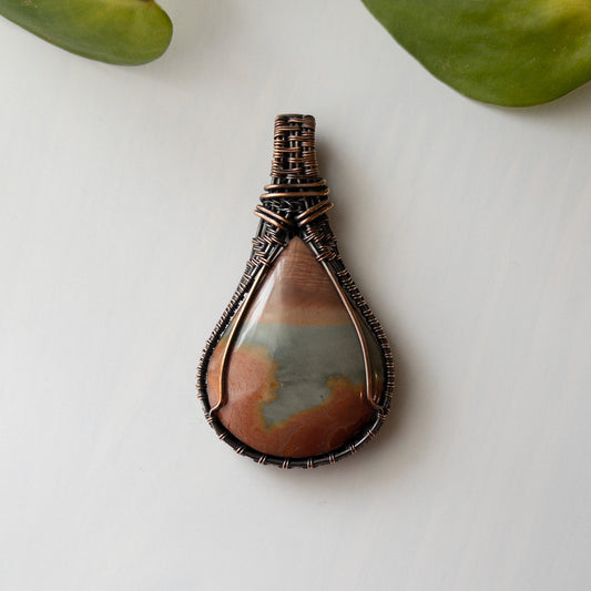 Polychrome Jasper Copper Woven Pendant