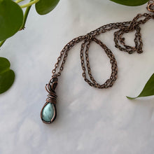 Charger l&#39;image dans la galerie, Tiny Larimar Teardrop &amp; Antiqued Copper Wrapped Pendant
