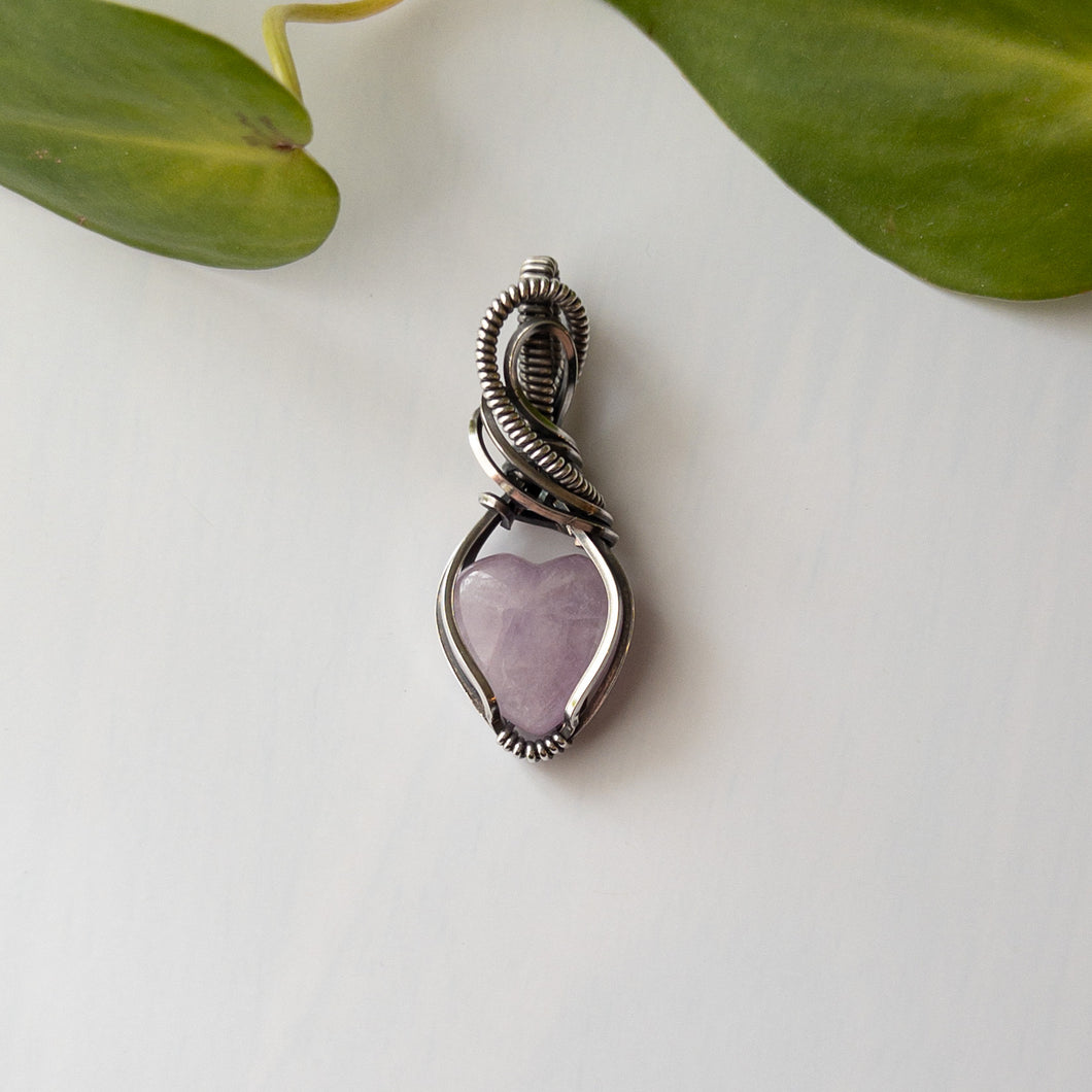 Kunzite Heart Sterling Silver Wrapped Pendant