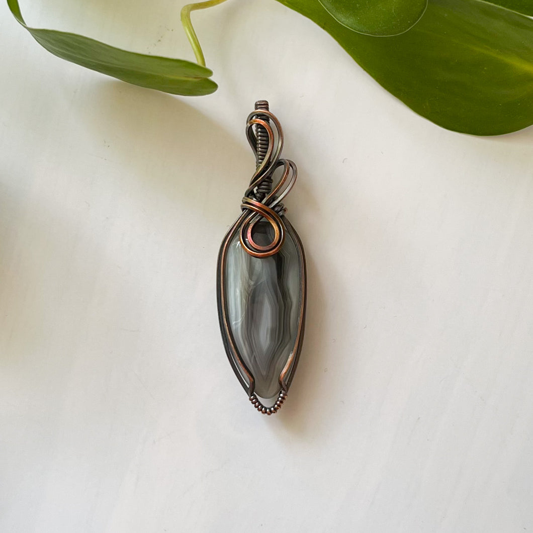 Botswana Agate Copper Wrapped Pendant