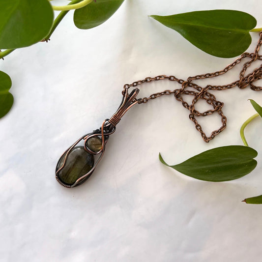 Double Labradorite & Antiqued Copper Wrapped Pendant