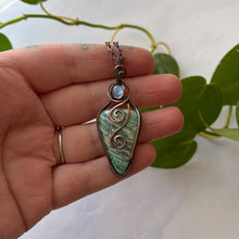 Load image into Gallery viewer, Moonstone &amp; Amazonite Antiqued Copper Wrapped Pendant
