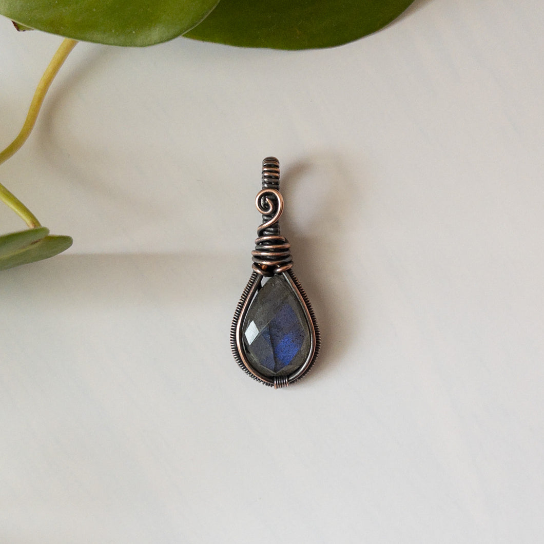 Faceted Labradorite Antiqued Copper Pendant