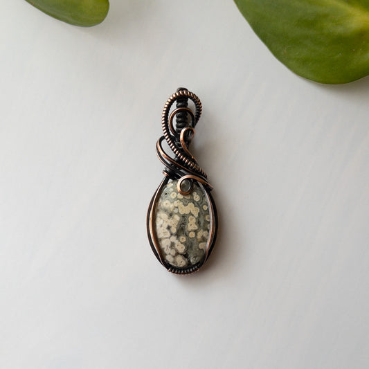 Ocean Jasper With Druzy Copper Wrapped Pendant