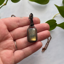 Load image into Gallery viewer, Rectangular Labradorite &amp; Antiqued Copper Wrapped Pendant
