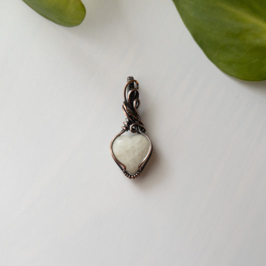 Moonstone Heart Copper Wrapped Pendant