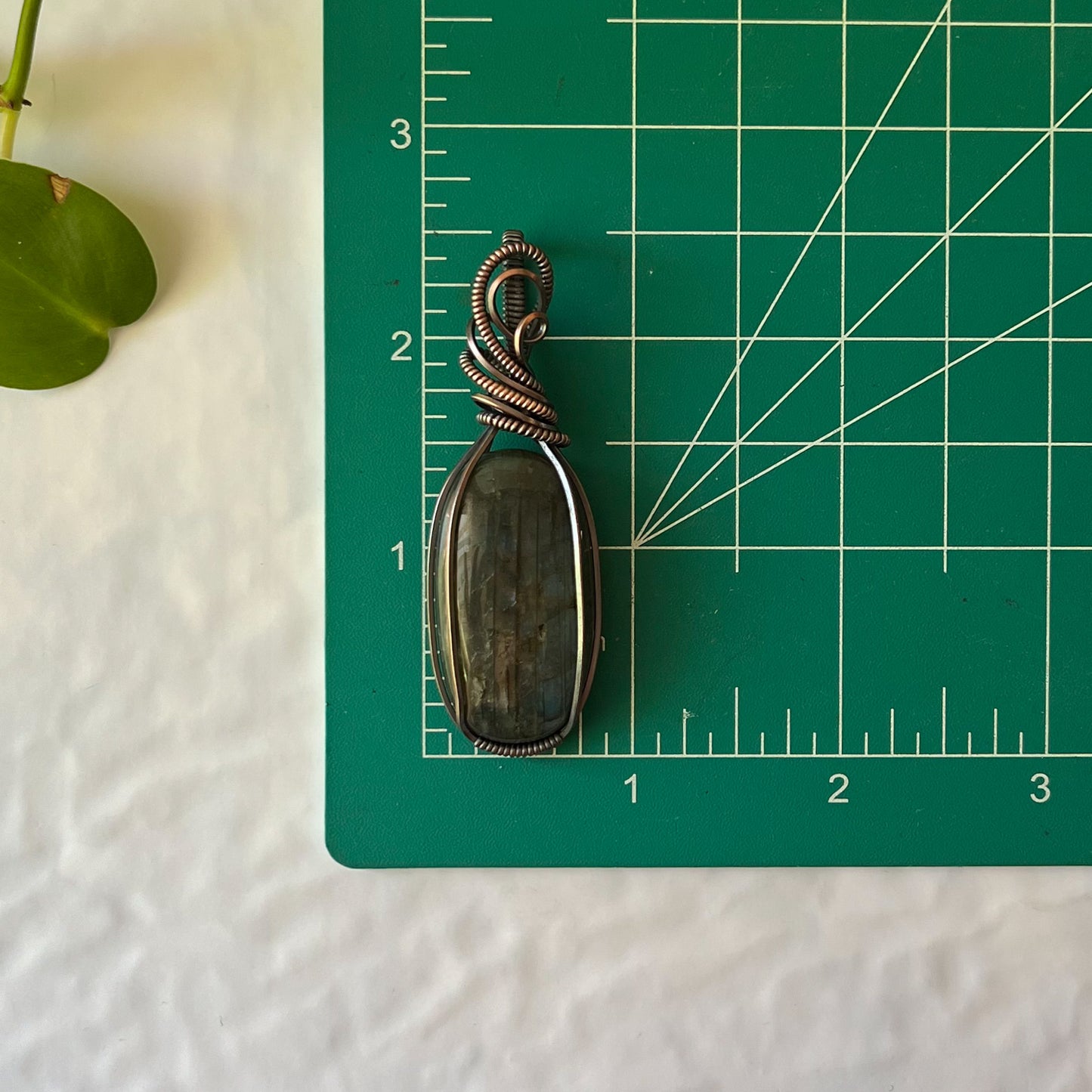 Labradorite Wrapped Antiqued Copper Pendant