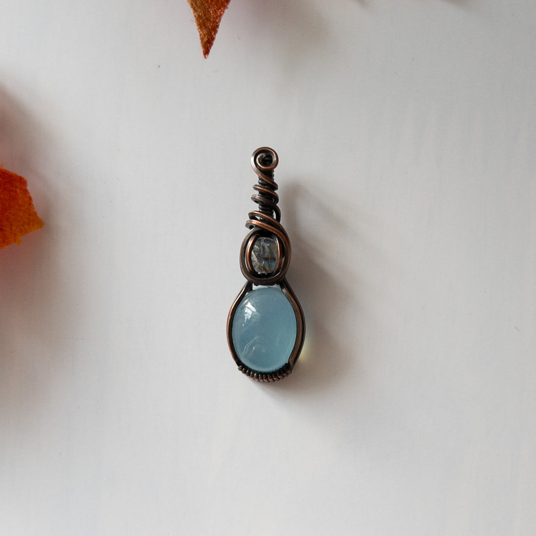 Aquamarine & Moonstone Antiqued Copper Pendant