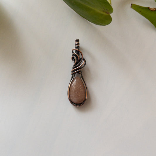 Dainty Sunstone Antiqued Copper Pendant